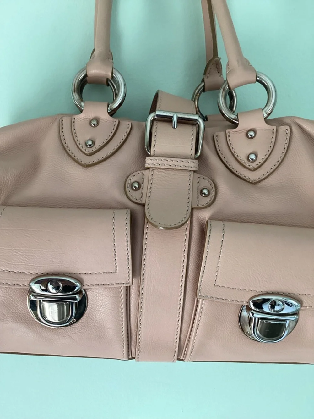 VTG Marc Jacobs Large Leather Shoulder Bag Dusty Rose Y2K - Picture 11 of 16